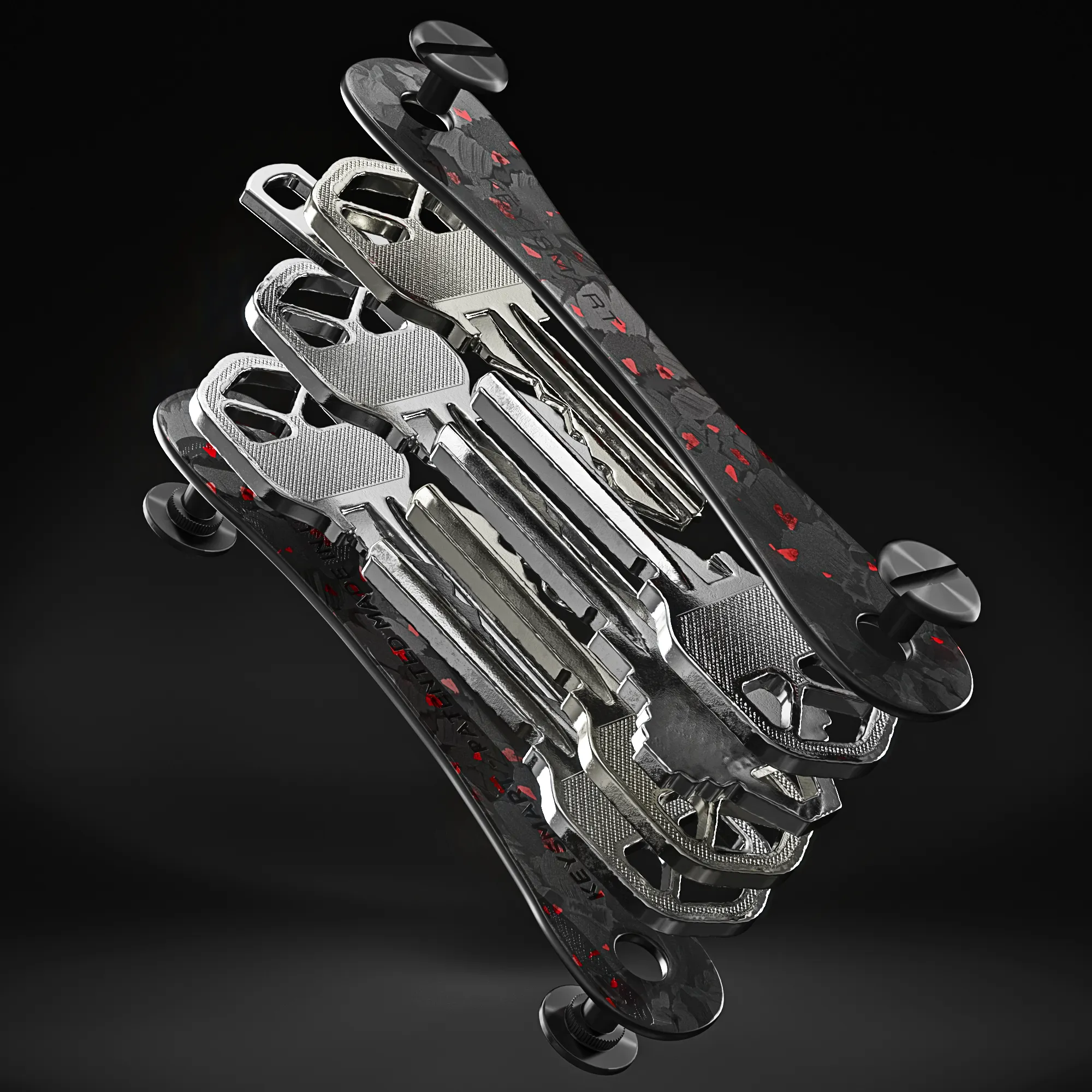 KeySmart Orginal - Compact Key Holder and Keychain Organiser (Up to 8 Keys) - Red Forged Carbon