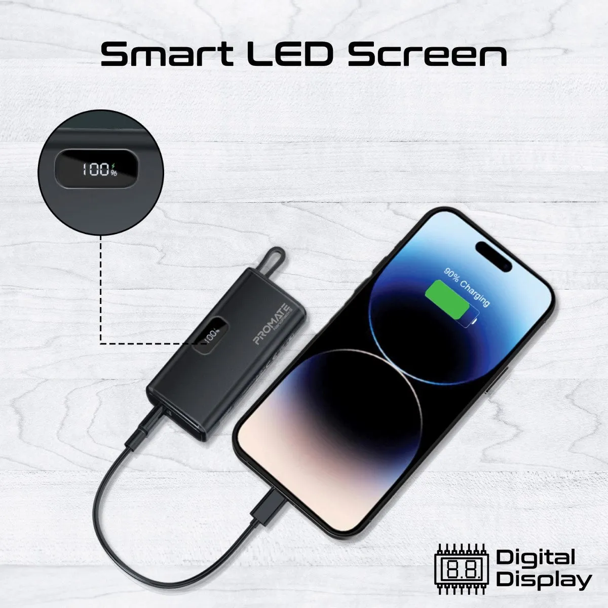 Pocket-Sized, Fast Charging Power Bank with Foldable USB-C Connector and Lightning Cable