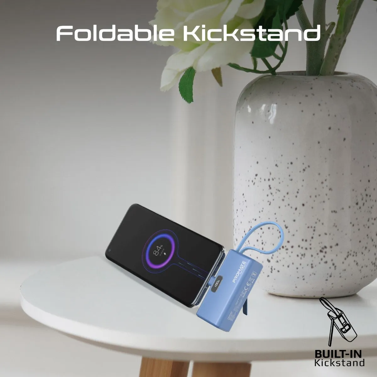 Pocket-Sized, Fast Charging Power Bank with Foldable USB-C Connector and Lightning Cable