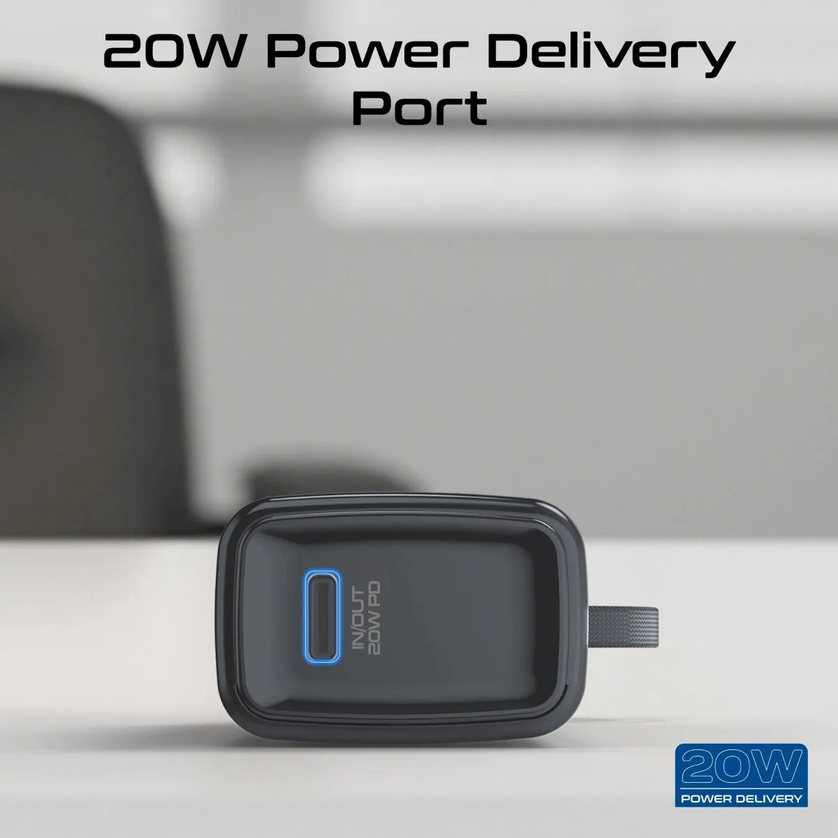 Pocket-Sized, Fast Charging Power Bank with Foldable USB-C Connector and Lightning Cable