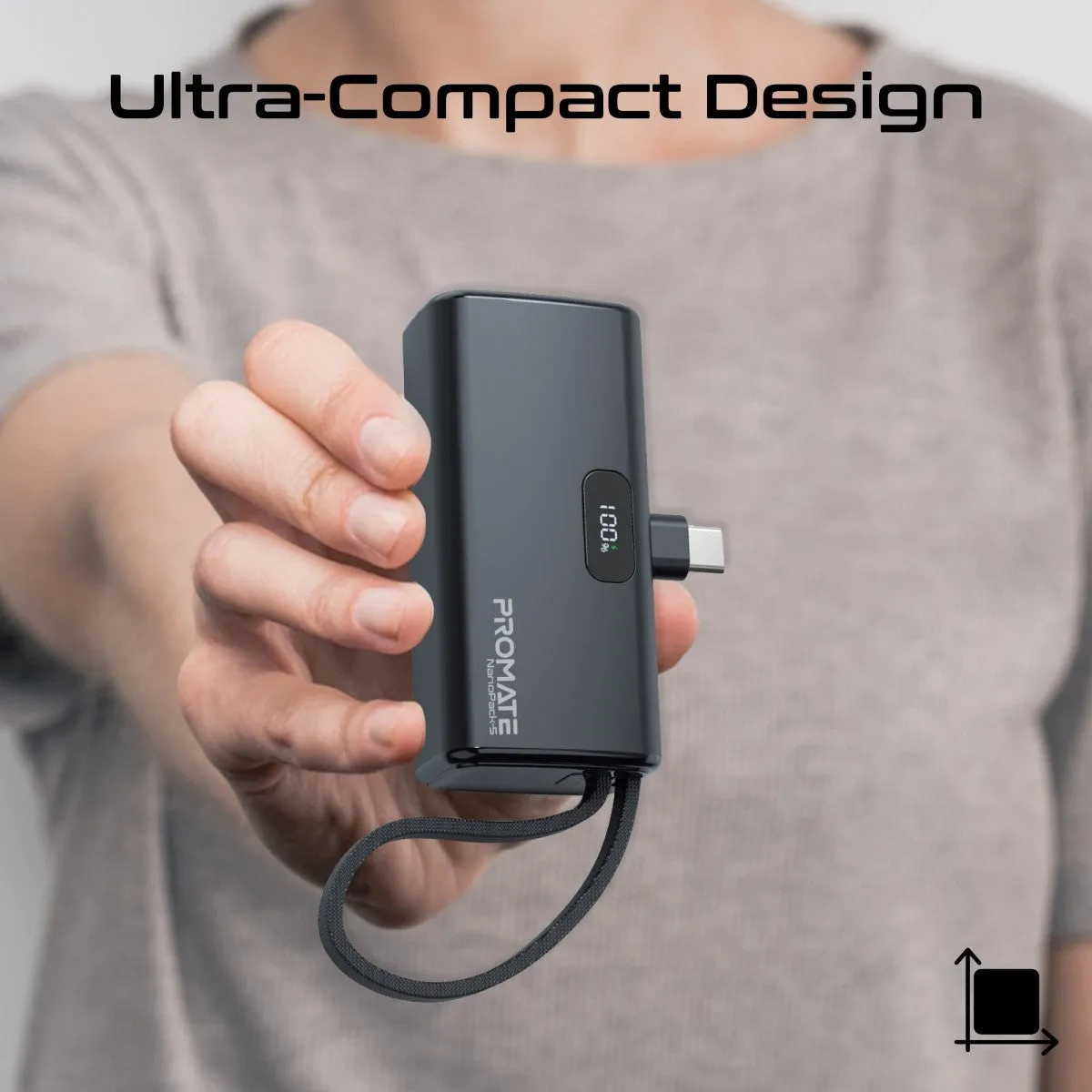 Pocket-Sized, Fast Charging Power Bank with Foldable USB-C Connector and Lightning Cable