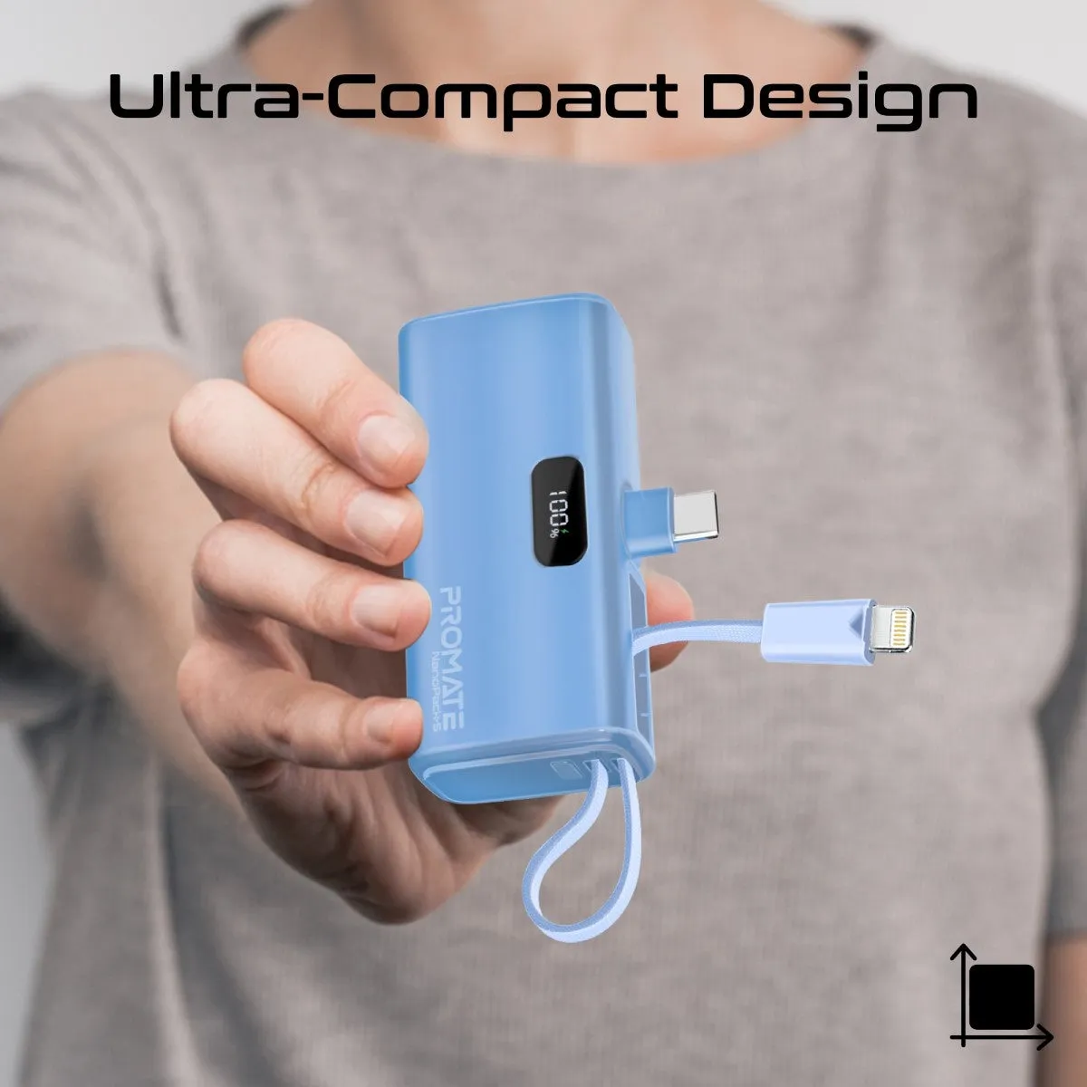Pocket-Sized, Fast Charging Power Bank with Foldable USB-C Connector and Lightning Cable