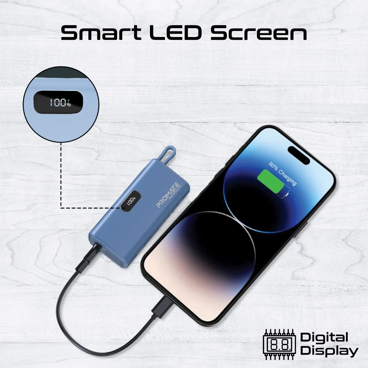Pocket-Sized, Fast Charging Power Bank with Foldable USB-C Connector and Lightning Cable