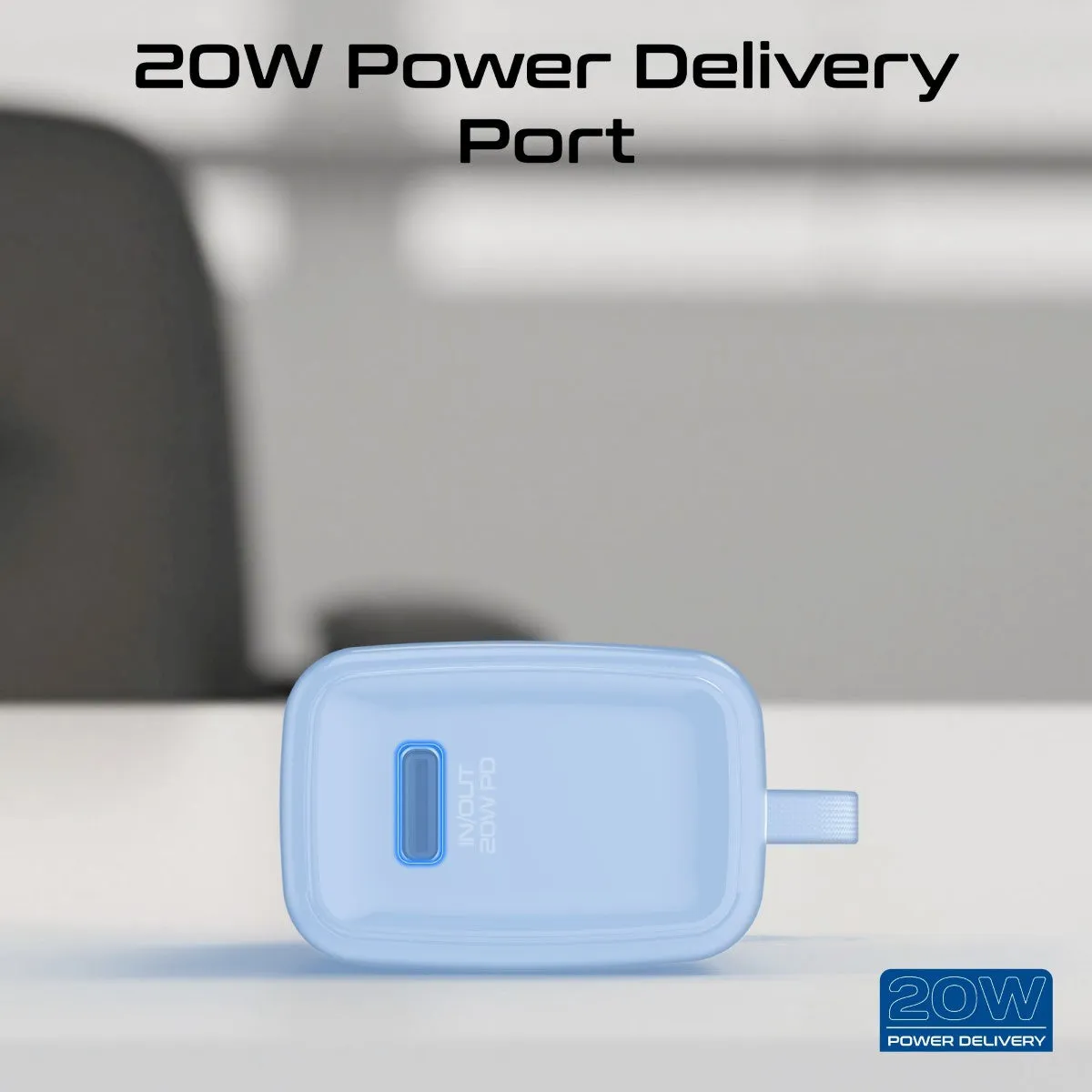 Pocket-Sized, Fast Charging Power Bank with Foldable USB-C Connector and Lightning Cable