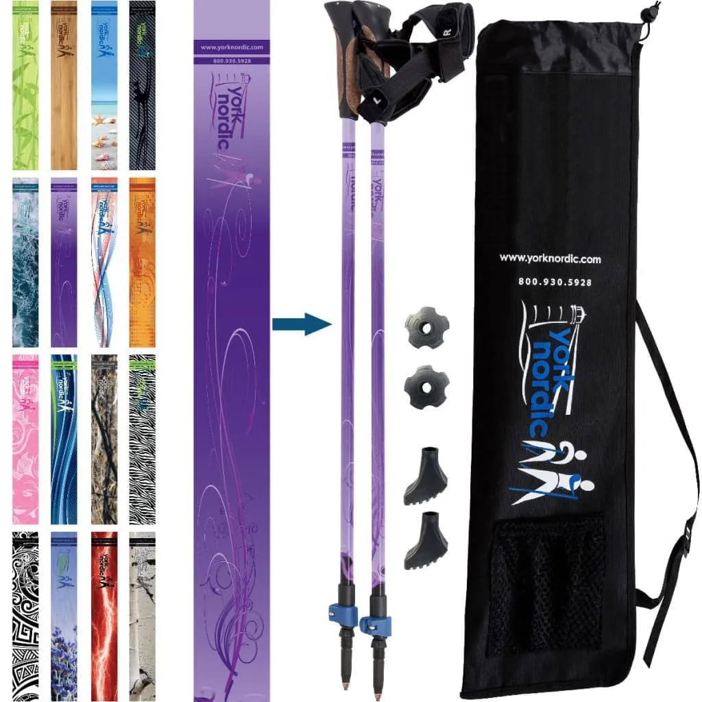 Purple Haze Walking Poles - Pair w-flip locks, detachable feet and travel bag - For Heights up to 6’2”