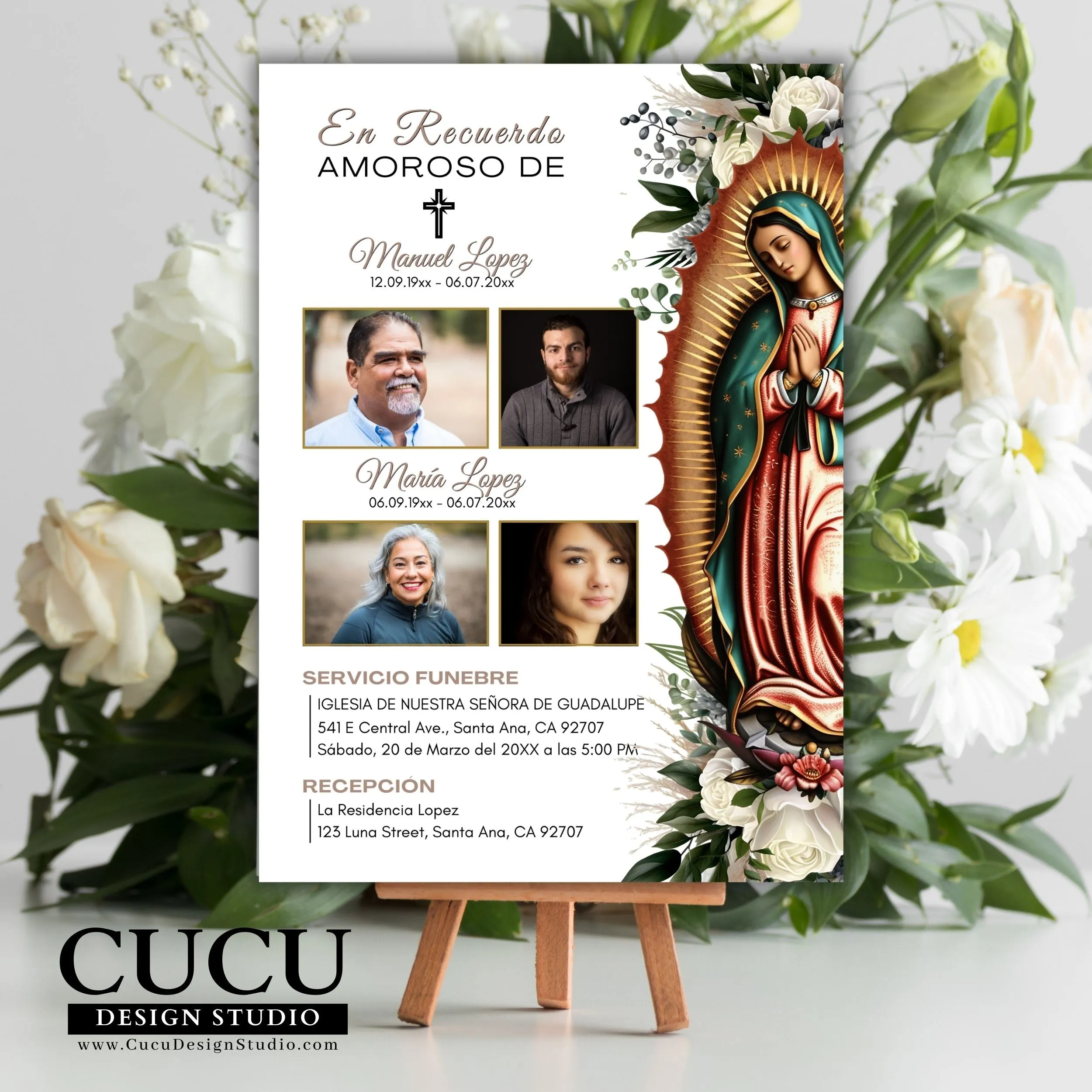 Spanish Two Person In Loving Memory Funeral Template | Spanish Catholic Funeral Card