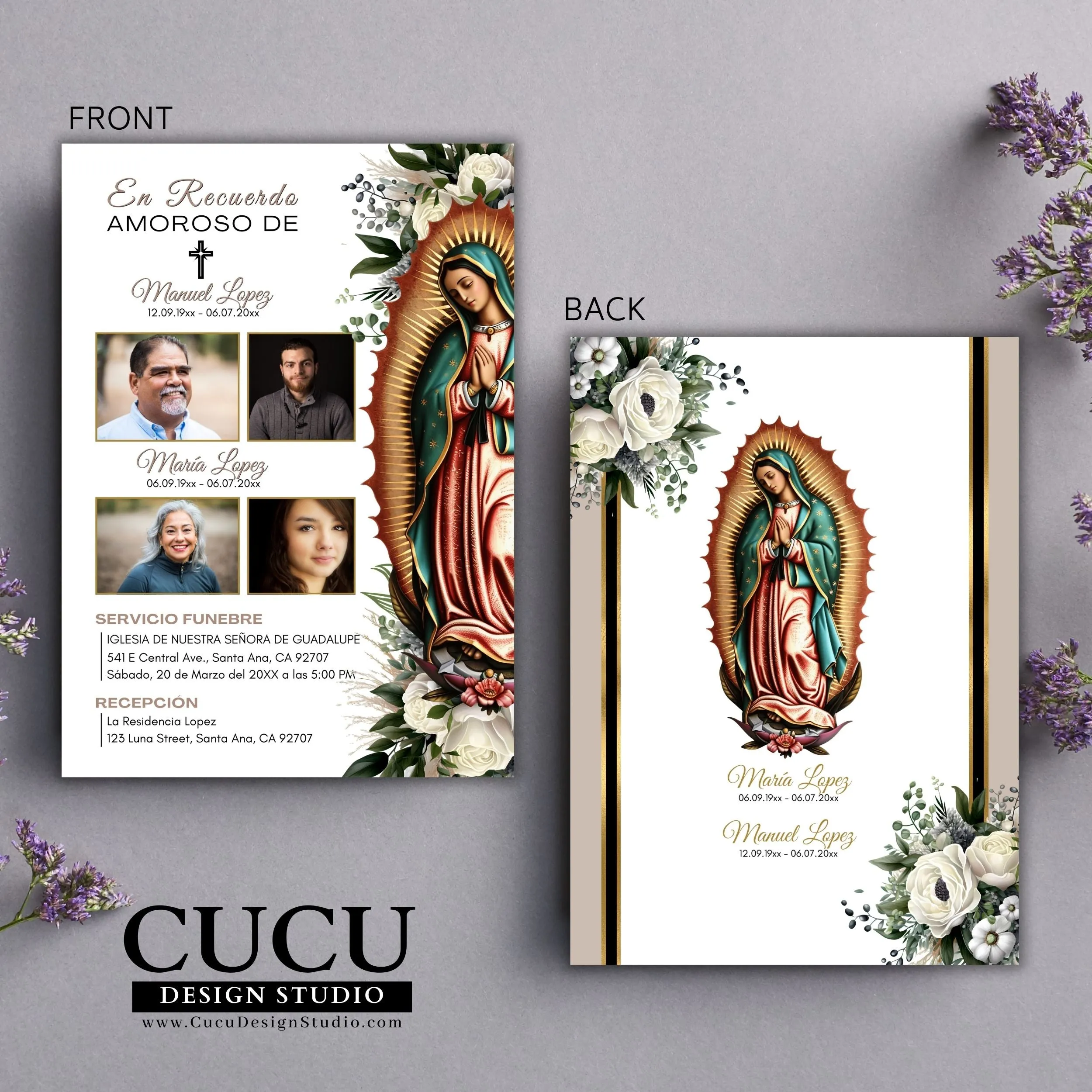 Spanish Two Person In Loving Memory Funeral Template | Spanish Catholic Funeral Card