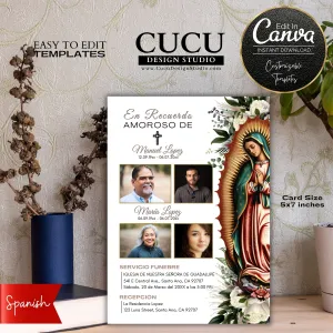 Spanish Two Person In Loving Memory Funeral Template | Spanish Catholic Funeral Card