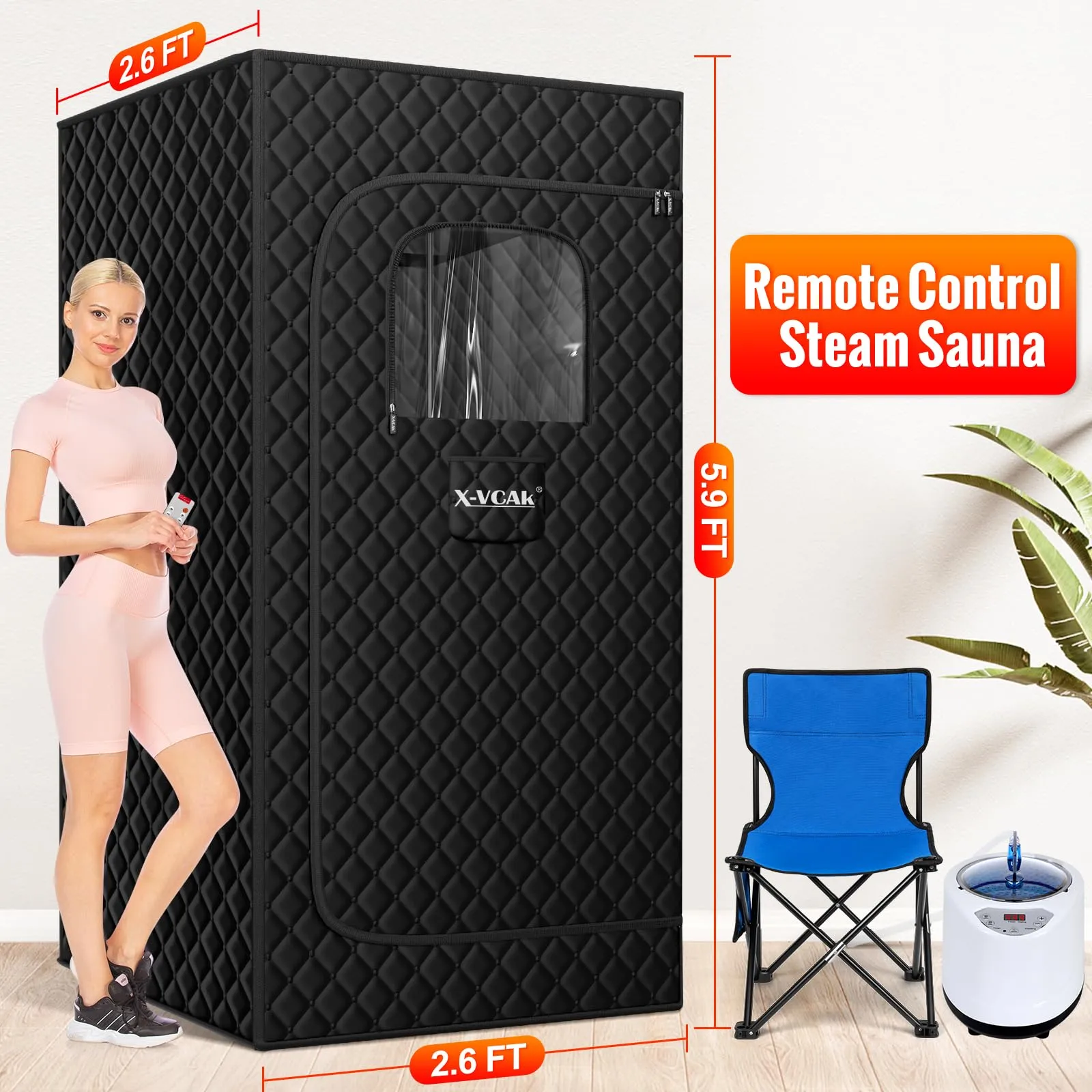 X-Vcak Sauna Box, Portable Steam Sauna, Portable Sauna for Home, Sauna Tent with Steamer, 9 Levels, 2.6 x 2.6 x 5.9