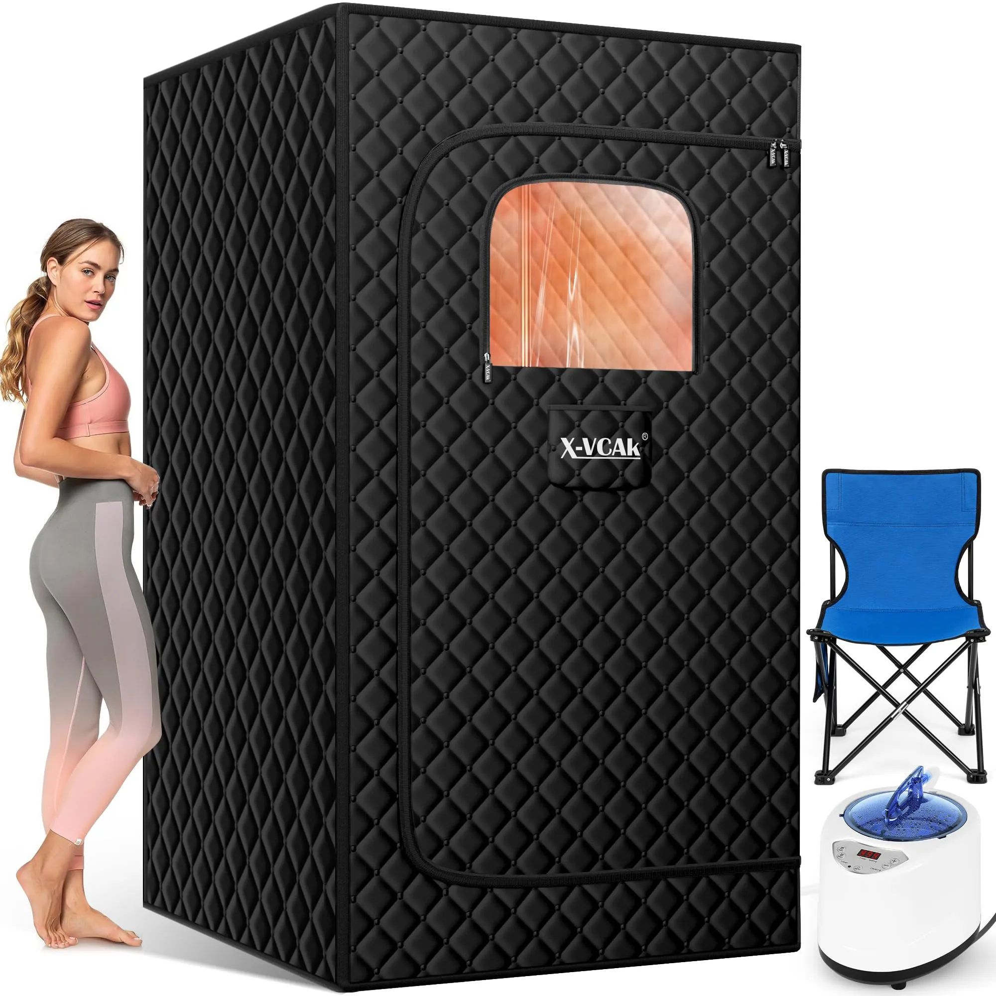 X-Vcak Sauna Box, Portable Steam Sauna, Portable Sauna for Home, Sauna Tent with Steamer, 9 Levels, 2.6 x 2.6 x 5.9