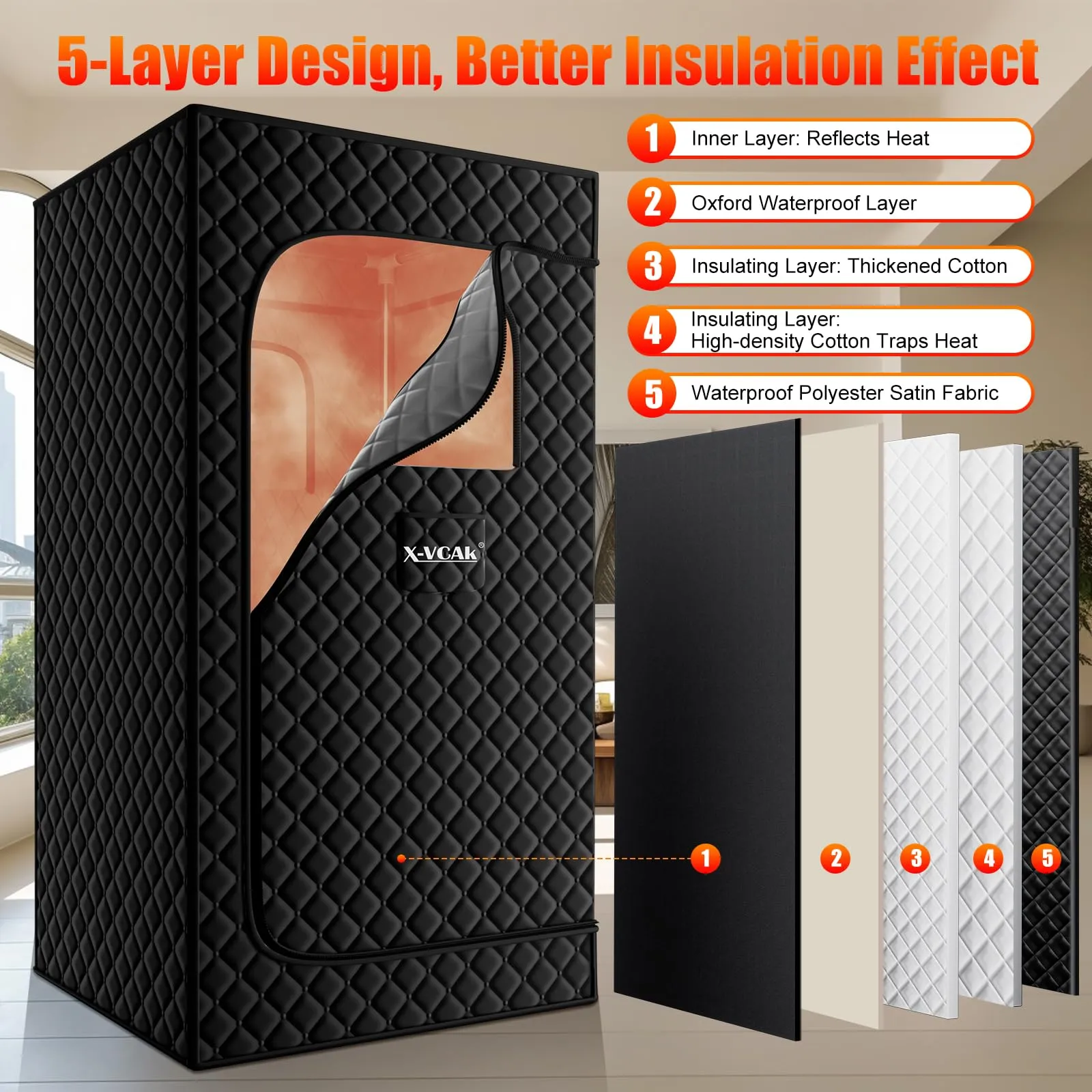 X-Vcak Sauna Box, Portable Steam Sauna, Portable Sauna for Home, Sauna Tent with Steamer, 9 Levels, 2.6 x 2.6 x 5.9