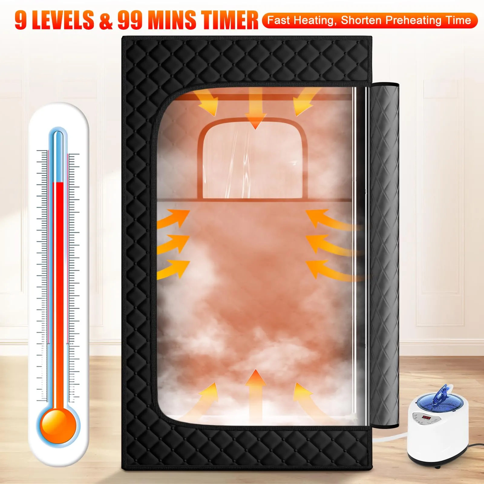 X-Vcak Sauna Box, Portable Steam Sauna, Portable Sauna for Home, Sauna Tent with Steamer, 9 Levels, 2.6 x 2.6 x 5.9