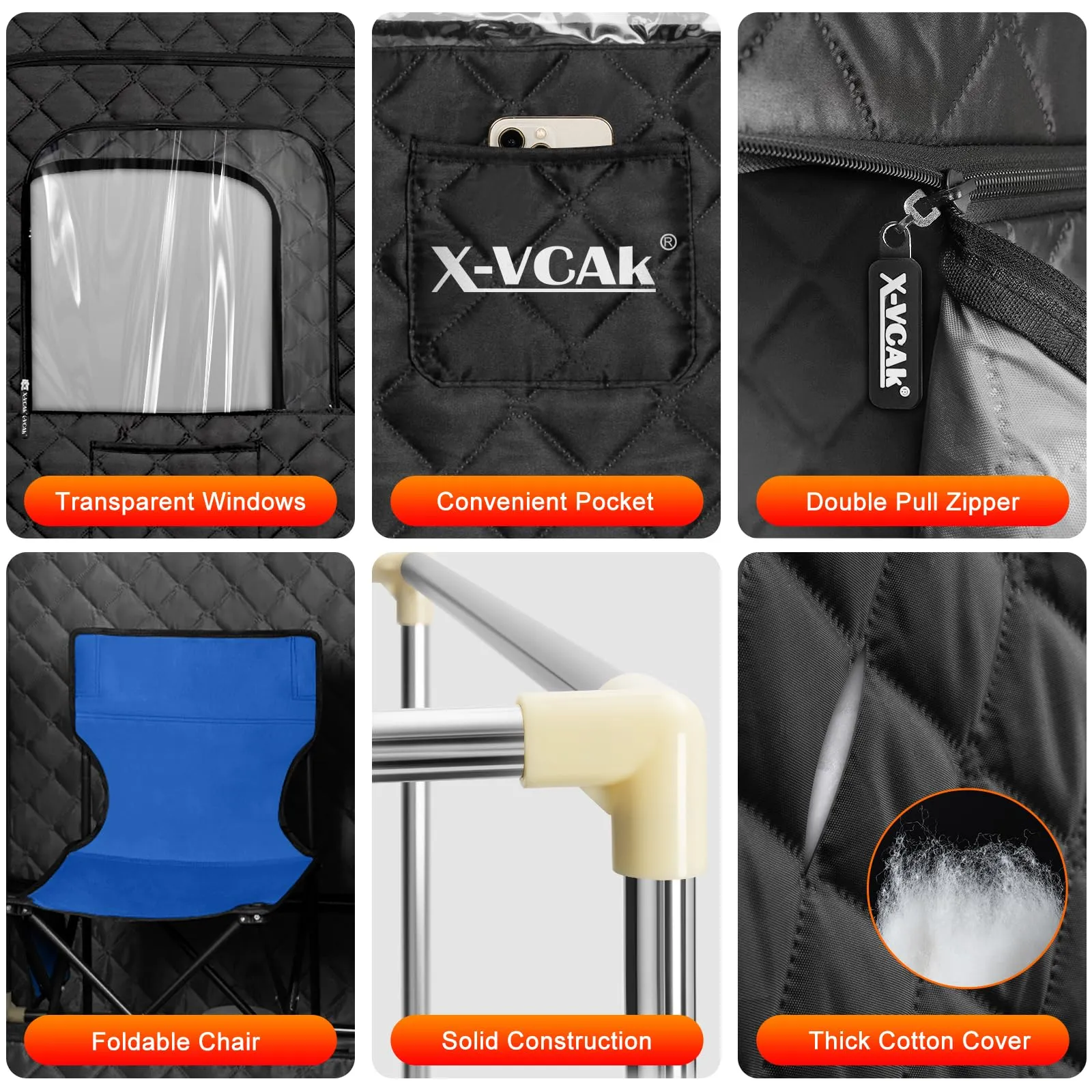 X-Vcak Sauna Box, Portable Steam Sauna, Portable Sauna for Home, Sauna Tent with Steamer, 9 Levels, 2.6 x 2.6 x 5.9