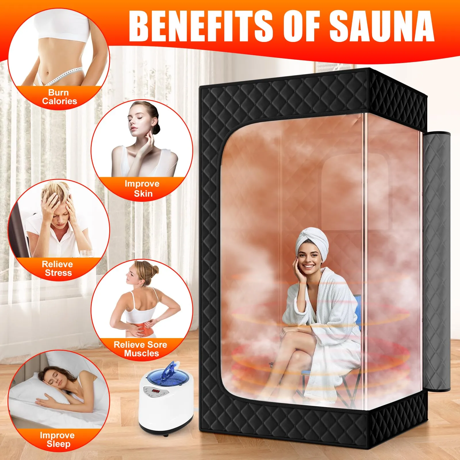 X-Vcak Sauna Box, Portable Steam Sauna, Portable Sauna for Home, Sauna Tent with Steamer, 9 Levels, 2.6 x 2.6 x 5.9