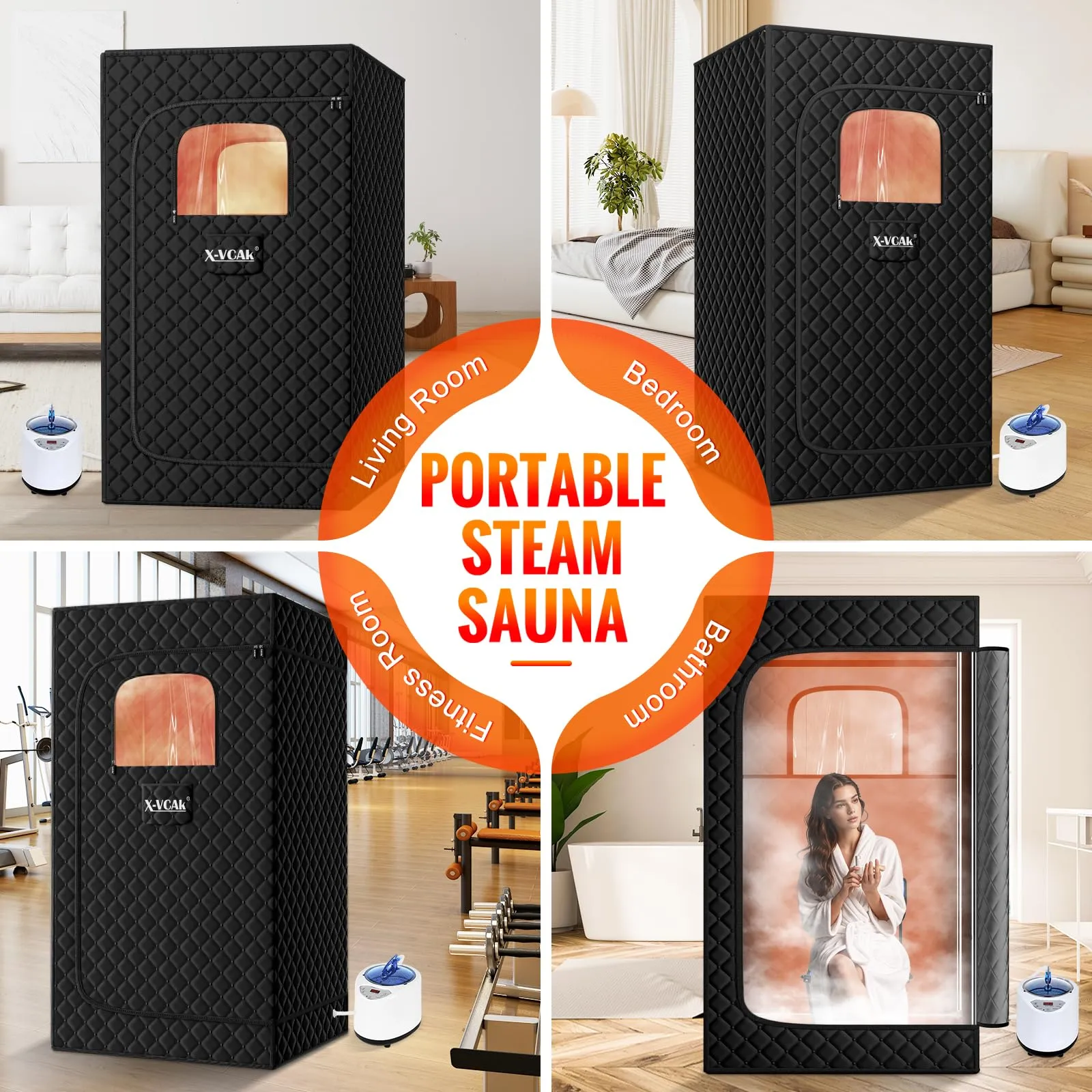 X-Vcak Sauna Box, Portable Steam Sauna, Portable Sauna for Home, Sauna Tent with Steamer, 9 Levels, 2.6 x 2.6 x 5.9